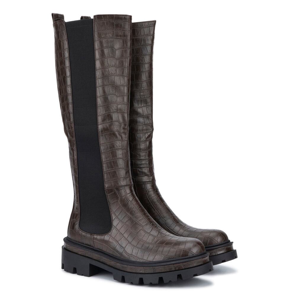 Torgeis NY Womens Madina Brown Croc Platform Chelsea Boots Size 9 Vegan Leather